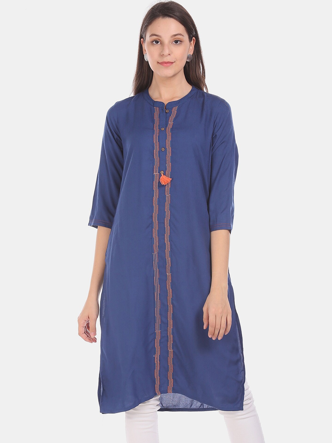 

Karigari Women Blue Solid Straight Kurta