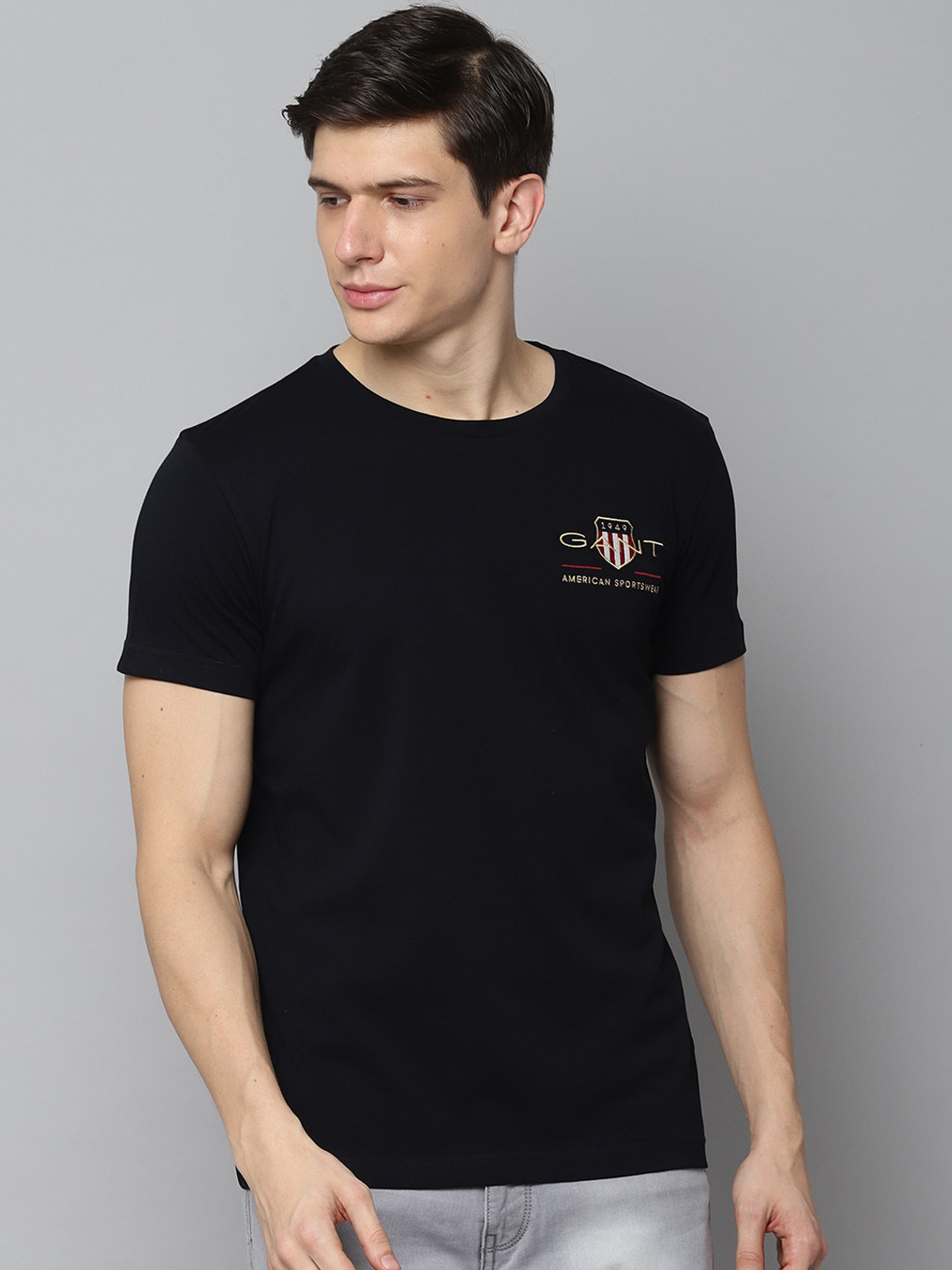 

GANT Men Black Printed Round Neck T-shirt