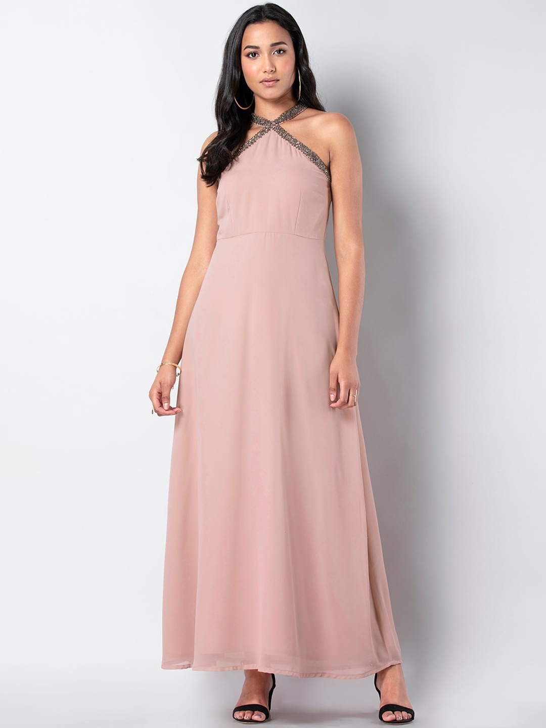 

FabAlley Women Pink Solid Maxi Dress
