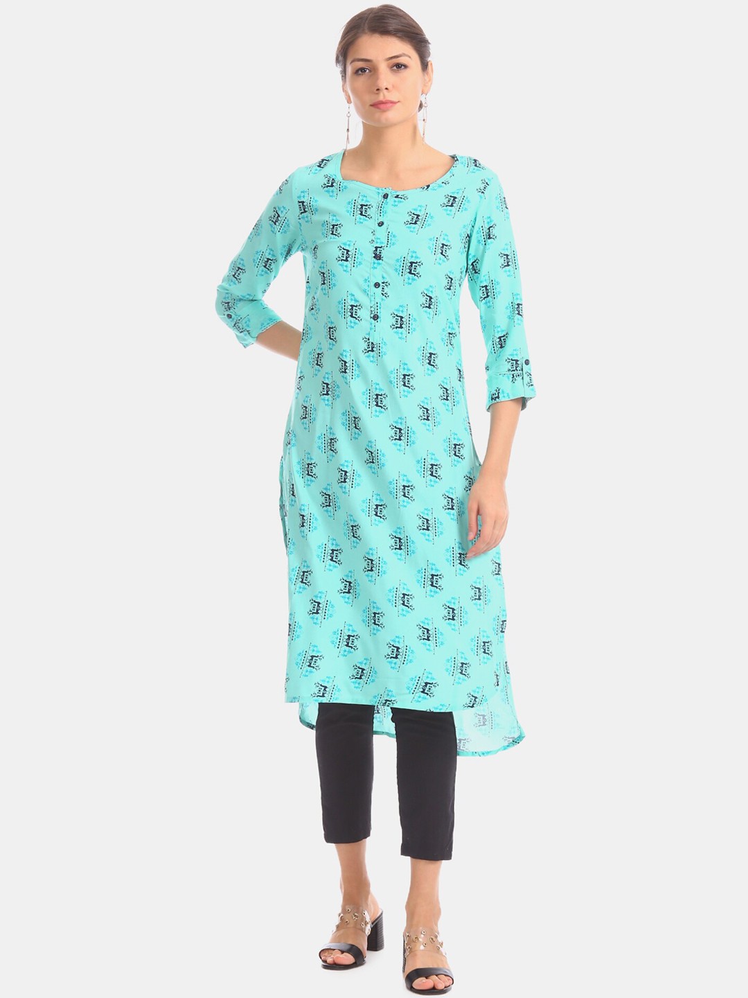 

Karigari Women Blue Printed A-Line Kurta