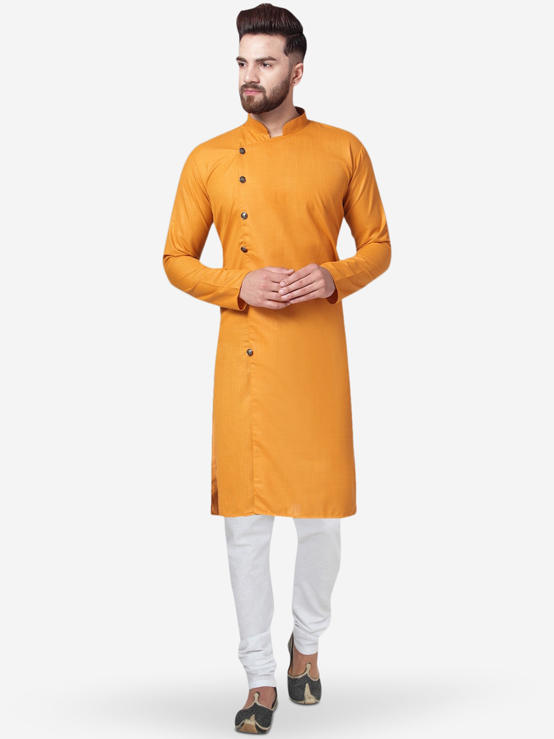 

Jompers Men Yellow & White Solid Kurta with Churidar