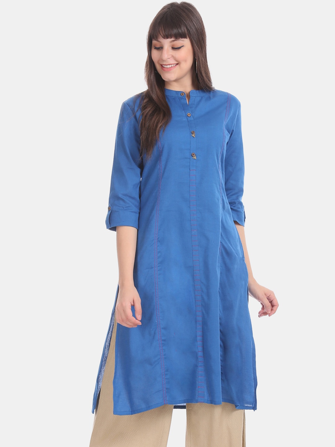 

Karigari Women Blue Solid Straight Kurta