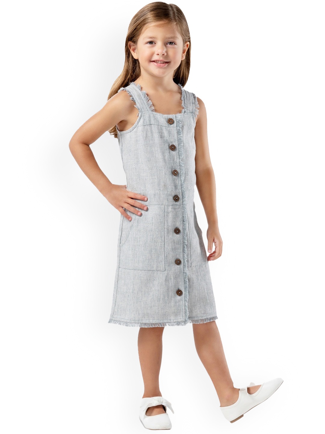 

Cherry Crumble Girls Grey Solid Pinafore Dress