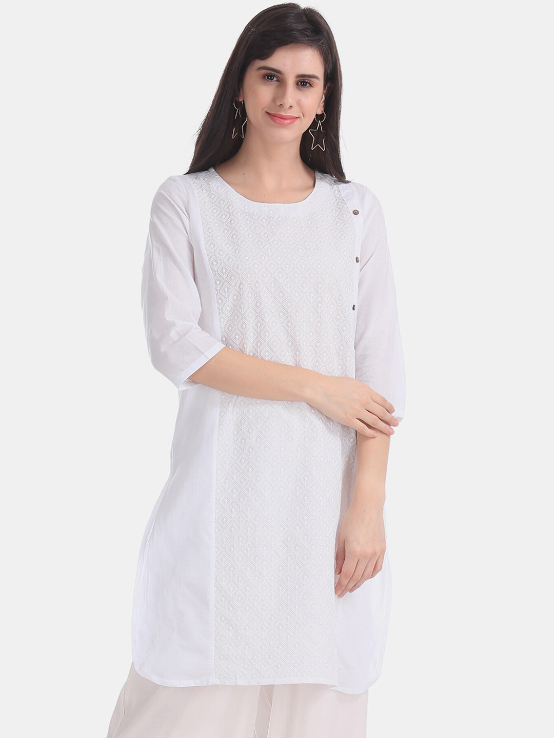 

Karigari Women White Embroidered Straight Kurta