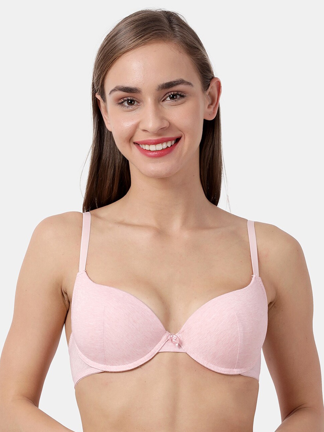 Susie Pink Solid Under-Wired Lightly Padded Plunge Bra SQ1006-BabyPink