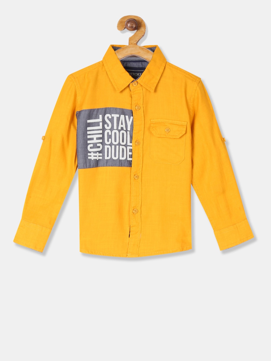 

Cherokee Boys Mustard Yellow Regular Fit Printed Casual Shirt