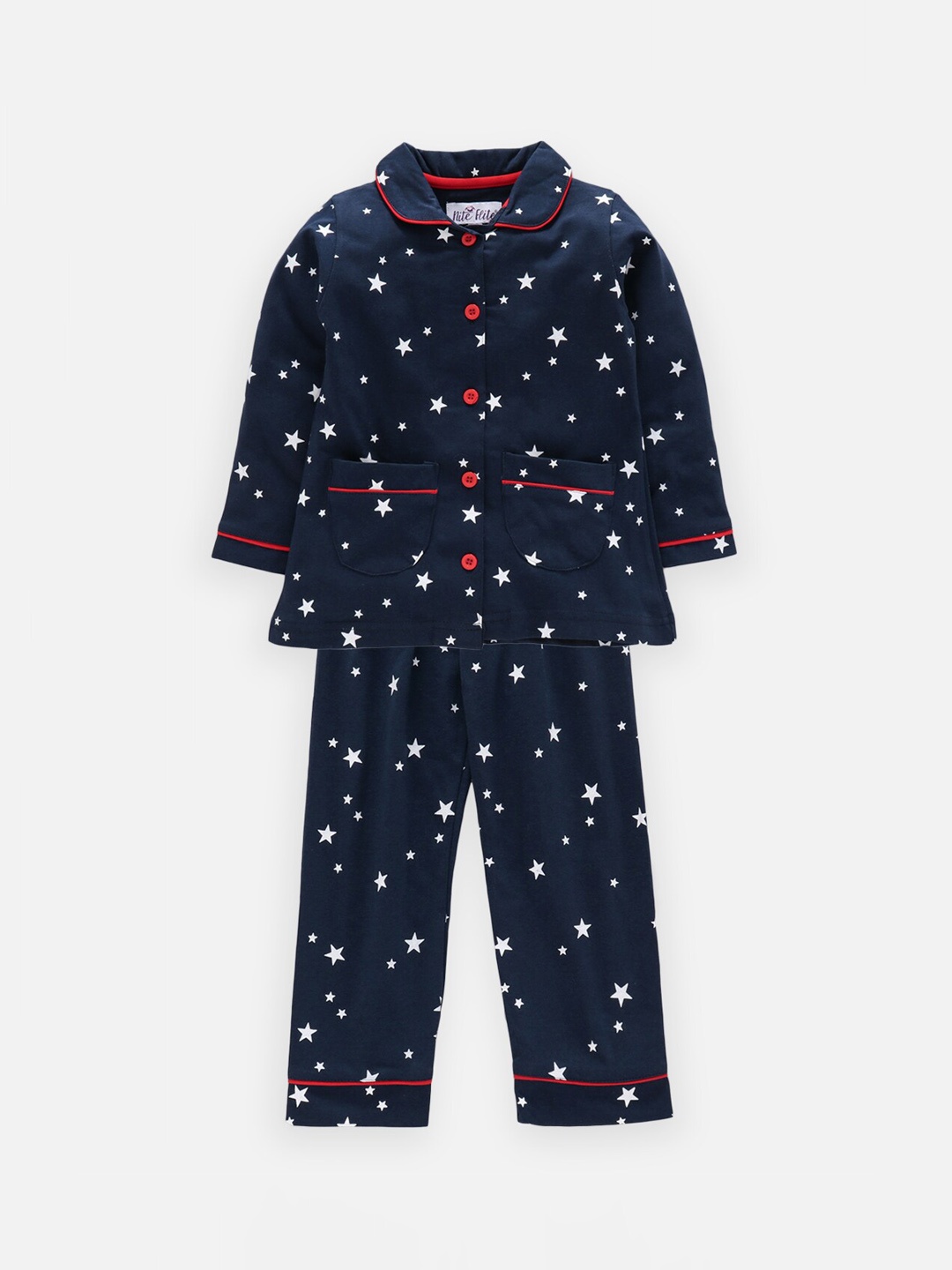 

Nite Flite Girls Navy Blue & White Printed Night Suit