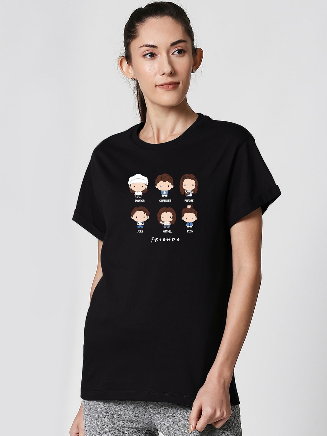 

Bewakoof Official Friends Merchandise Chibi Friends Boyfriend T-Shirt, Black