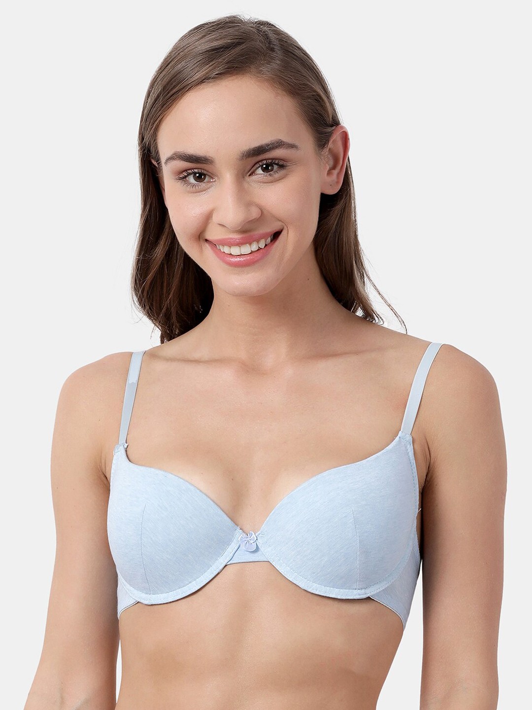 

Susie Blue Solid Under-Wired Lightly Padded Plunge Bra SQ1006-PowderBlue