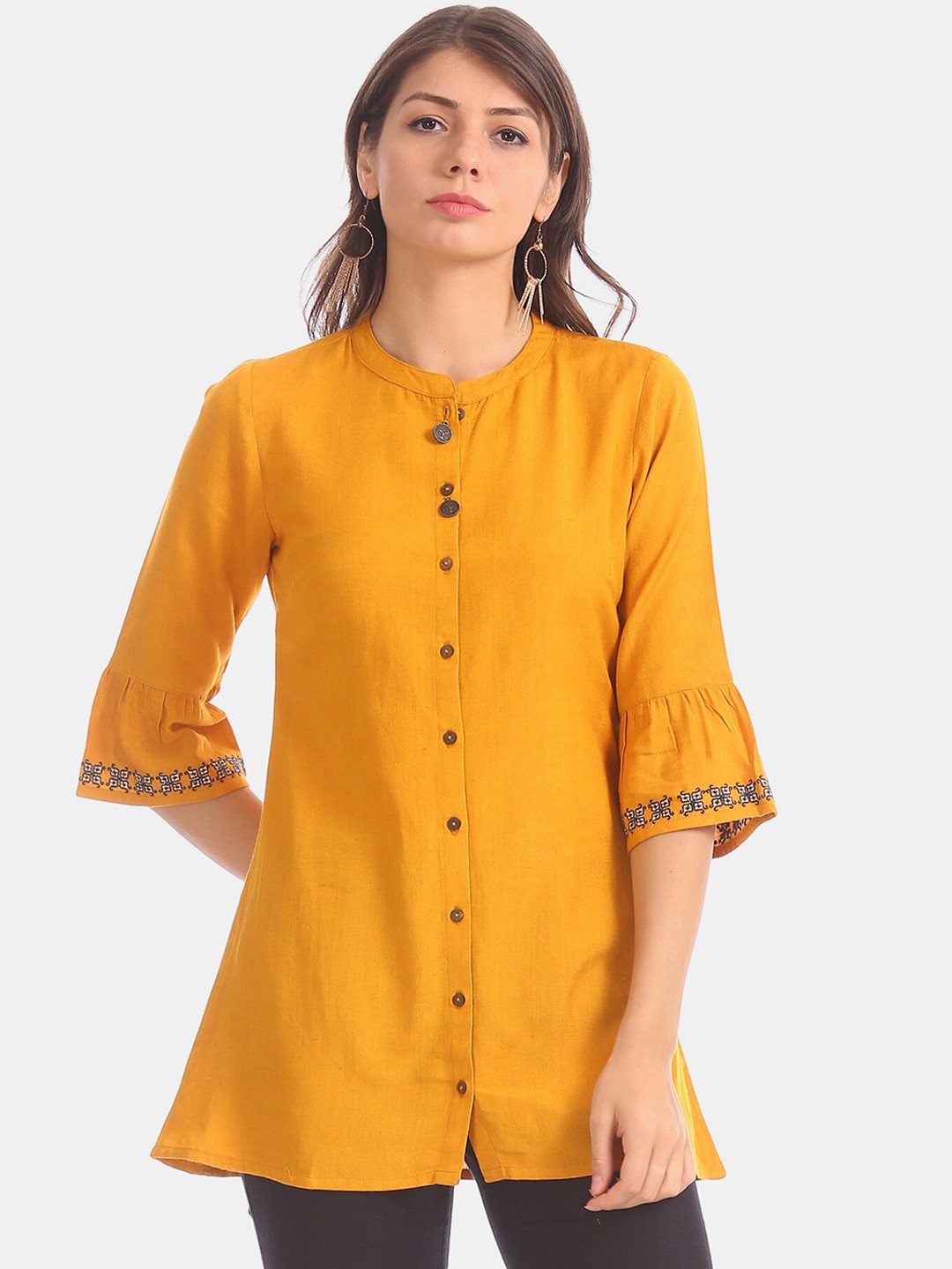 

Karigari Women Mustard Yellow Solid A-Line Kurta