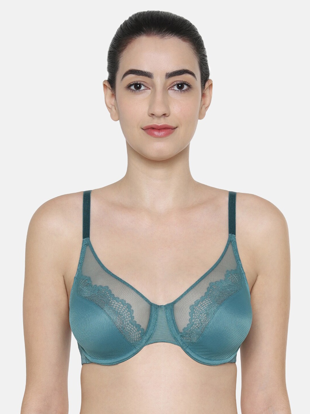 Triumph Lace Spotlight Modern Wired Non Padded Full Coverage Bra, Green