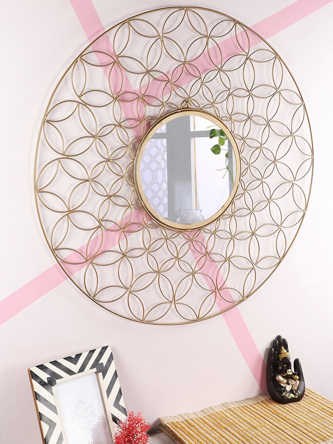

Home Sparkle Gold-Toned Leaf-Shaped Wall Mirror