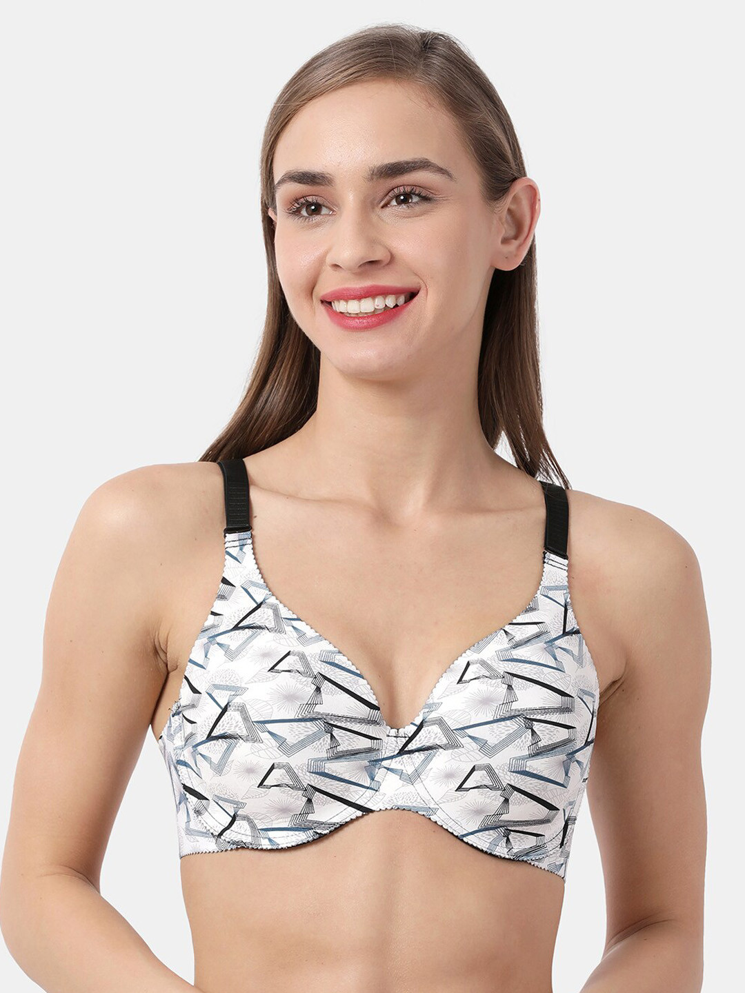 

shyaway White & Grey Printed Under-Wired Lightly Padded Everyday Bra SY91038