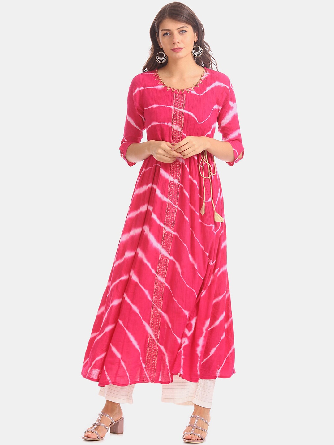 

Anahi Women Pink & White Printed Anarkali Kurta