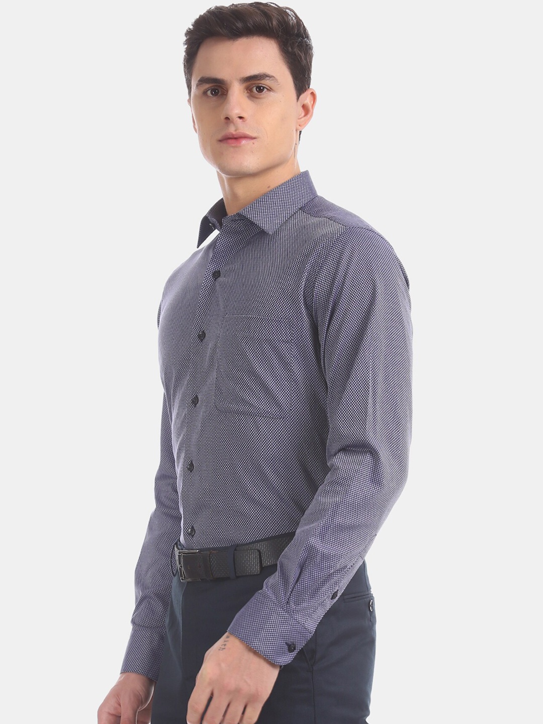 

Arrow Men Navy Blue & White Regular Fit Printed Formal Shirt