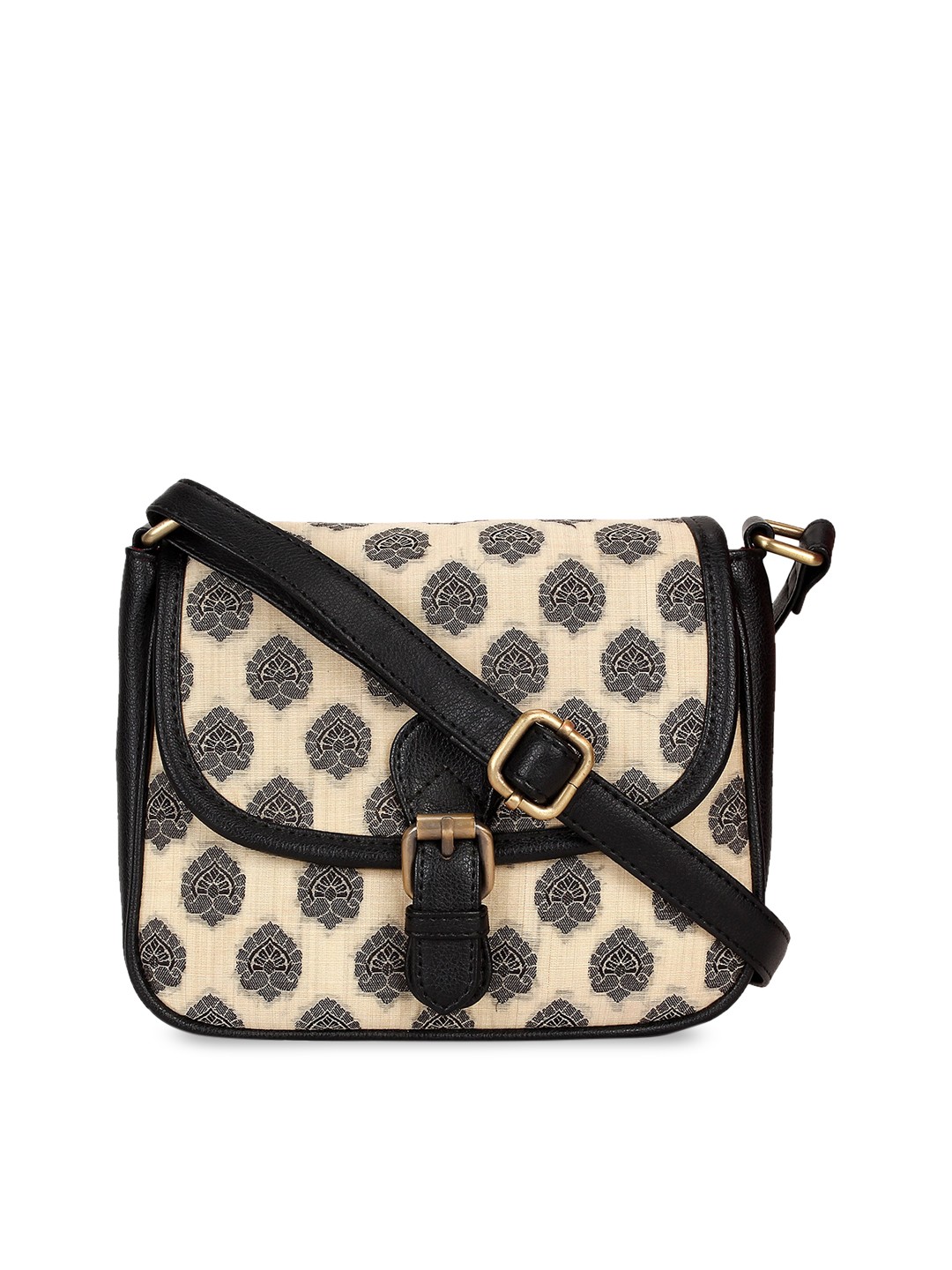 

ZAREGARE Cream-Coloured & Black Self Design Sling Bag