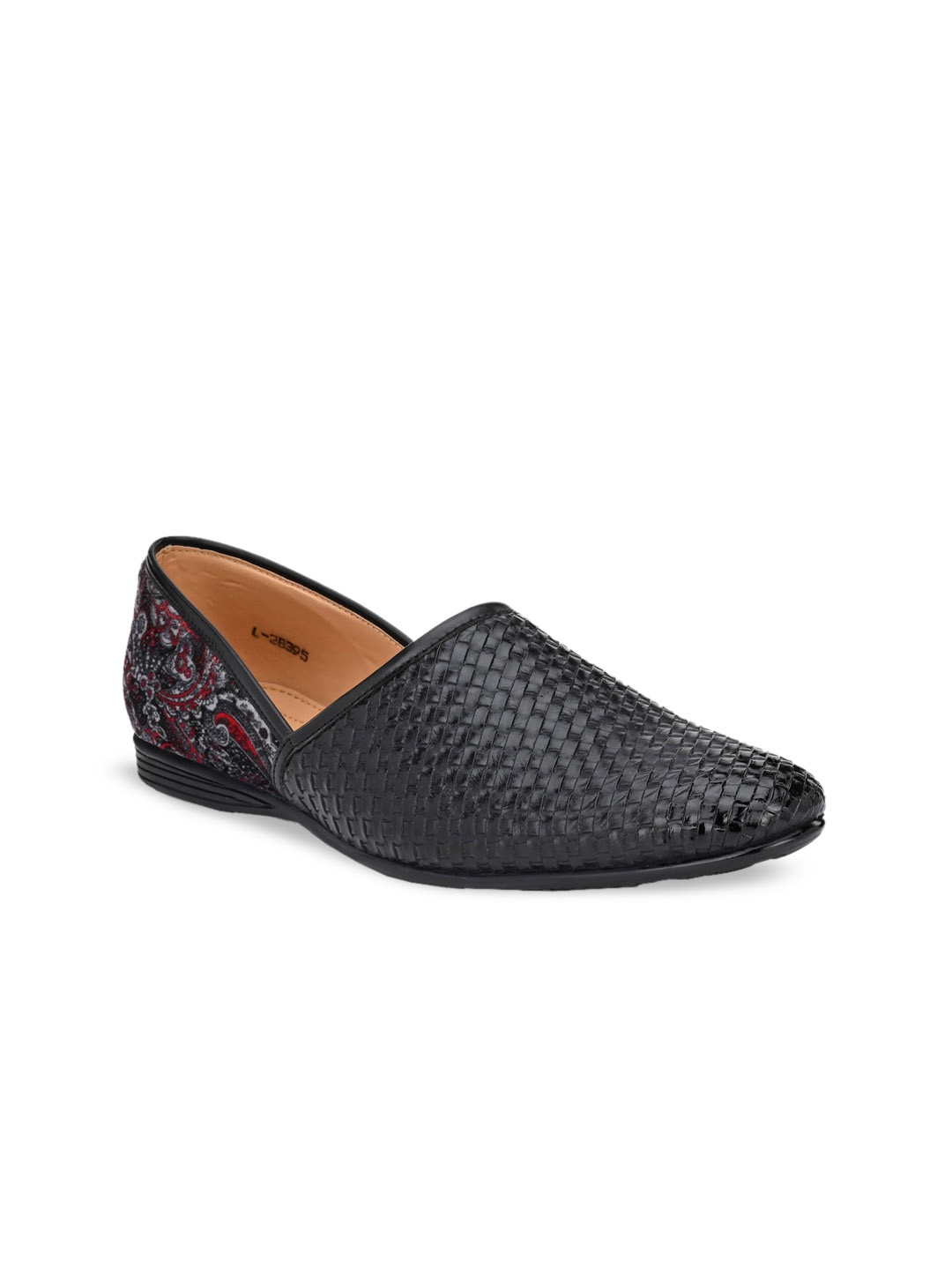 

San Frissco Men Black Woven Design Synthetic Mid-Top Mojaris
