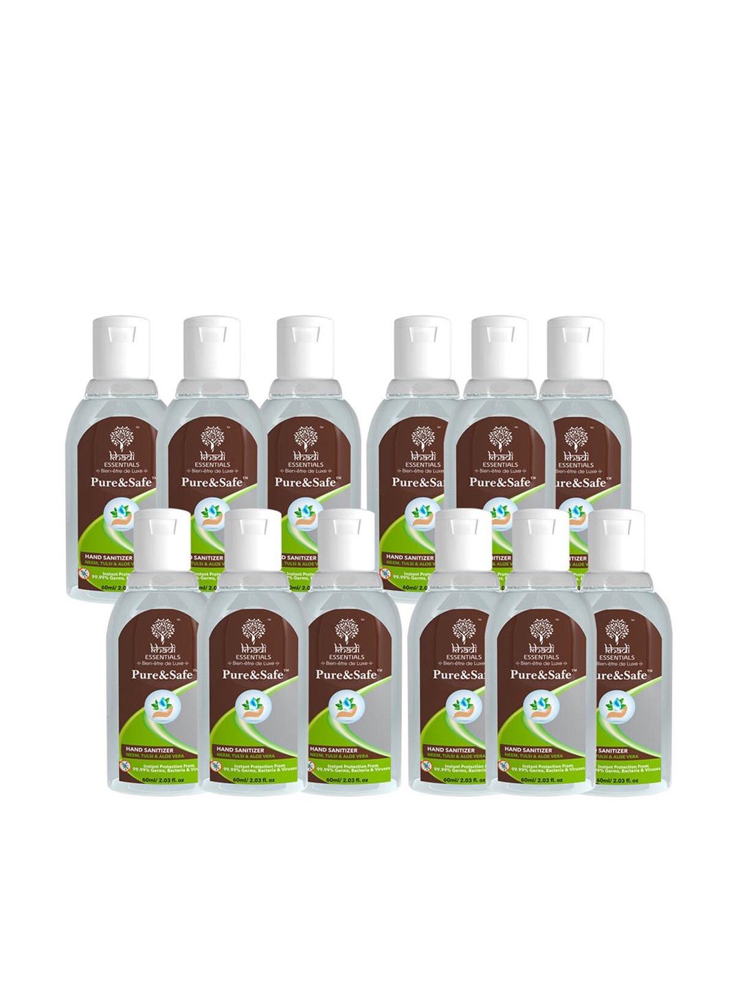 

Khadi Essentials 70%+ Ethyl Alcohol Pocket Sanitizer for Hands 60ml Pack of 12 Non Drying, White