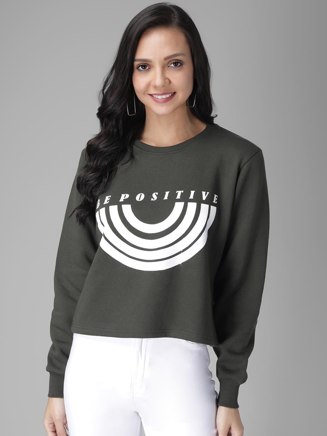 

Kotty Women Olive Green Printed Sweatshirt