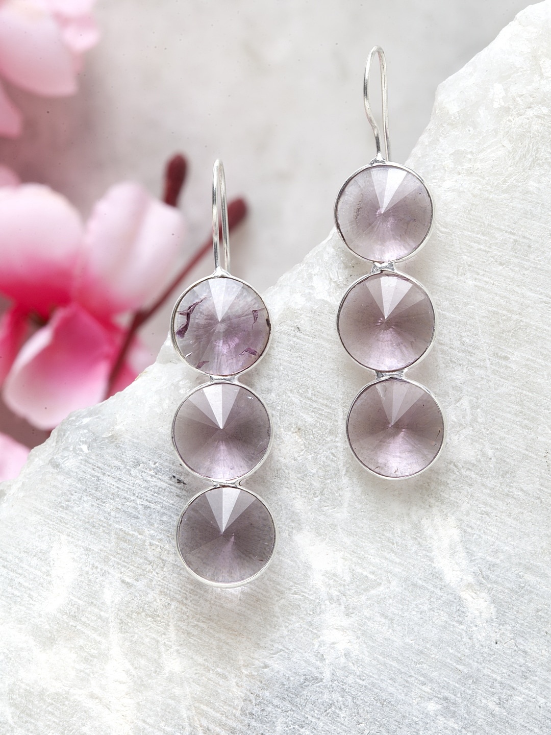 Moedbuille Silver-Plated & Purple Contemporary Drop Earrings