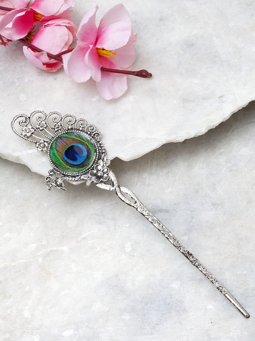 

Moedbuille Women Silver-Toned Handcrafted Tribal Temple Look Antique Bun Pin