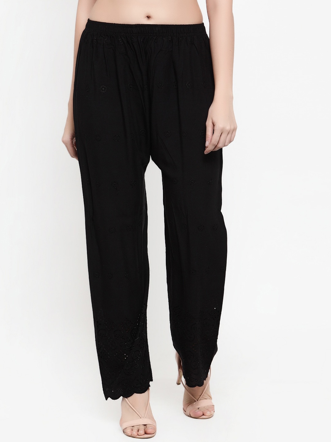 

Miaz Lifestyle Women Black Hem Design Straight Palazzos