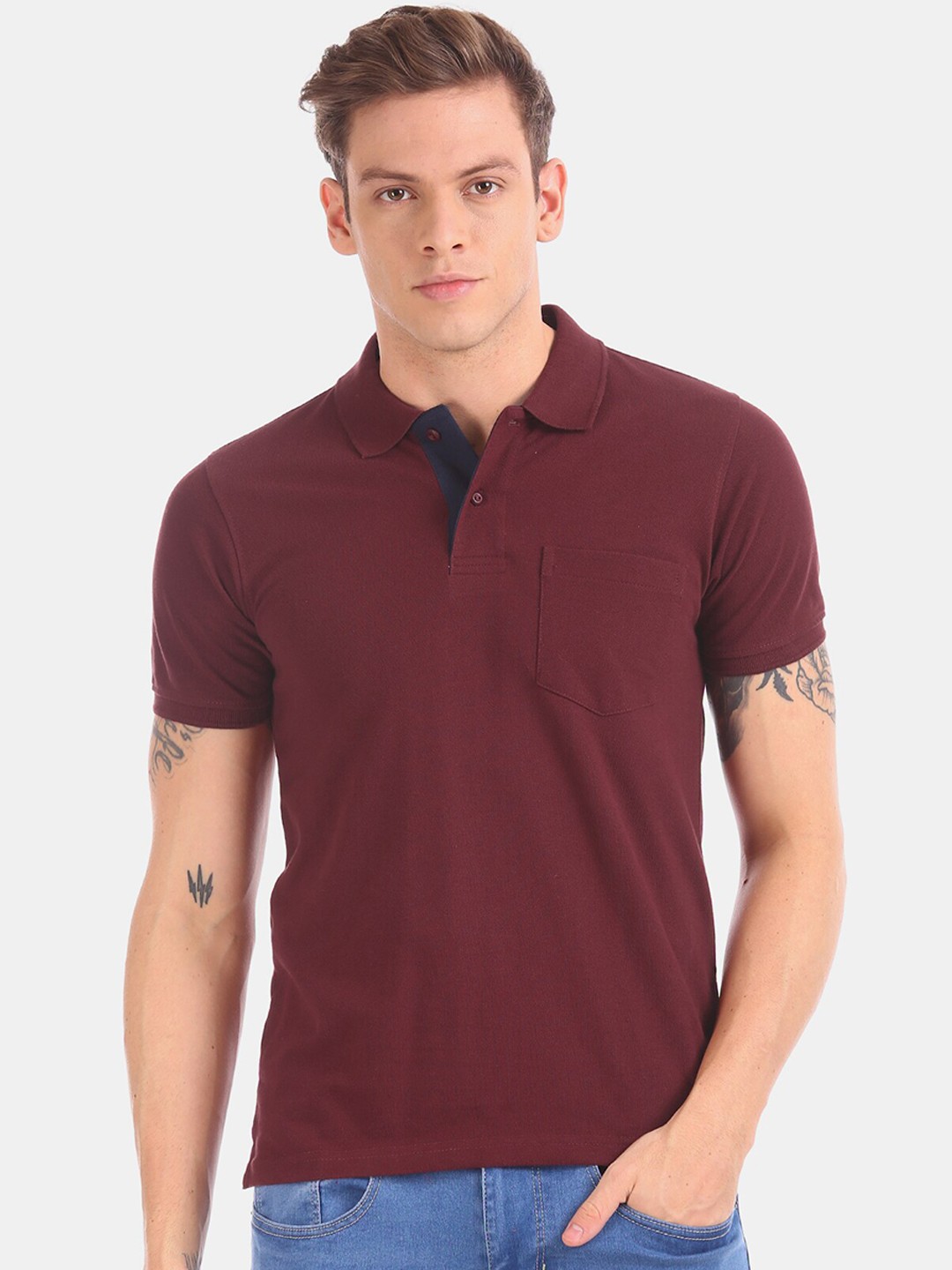 

Ruggers Men Maroon Solid Polo Collar T-shirt
