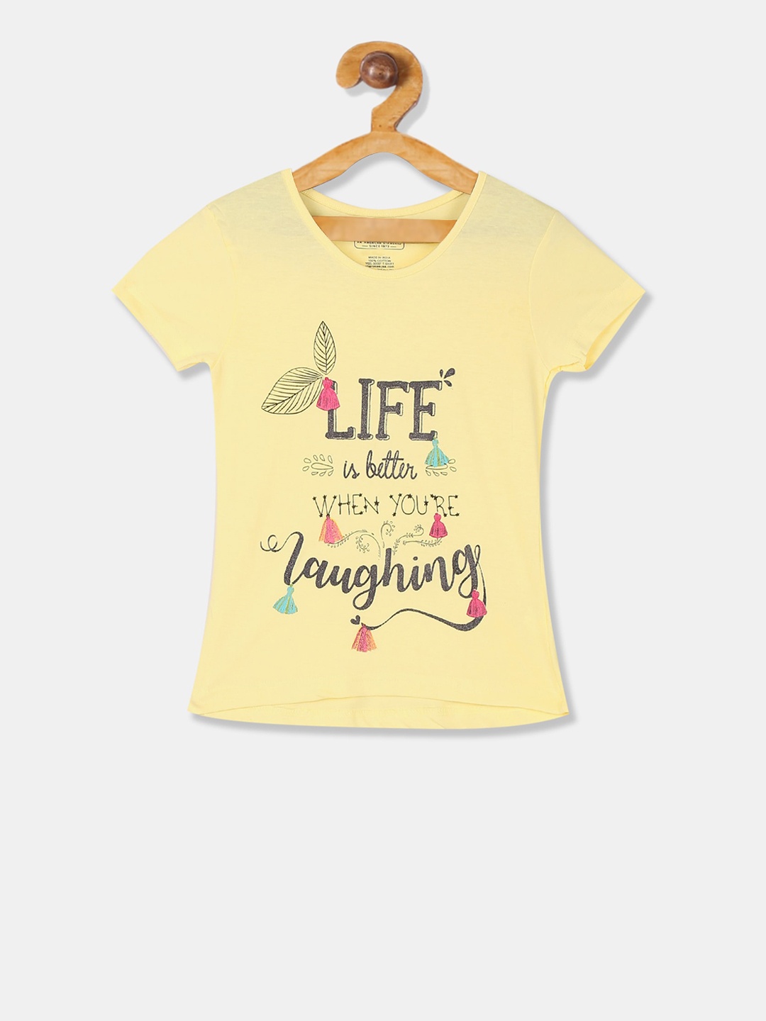 

Cherokee Girls Yellow Printed Round Neck T-shirt