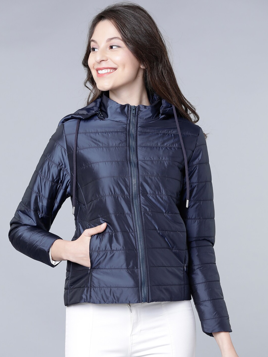 

Tokyo Talkies Women Navy Blue Solid Padded Jacket