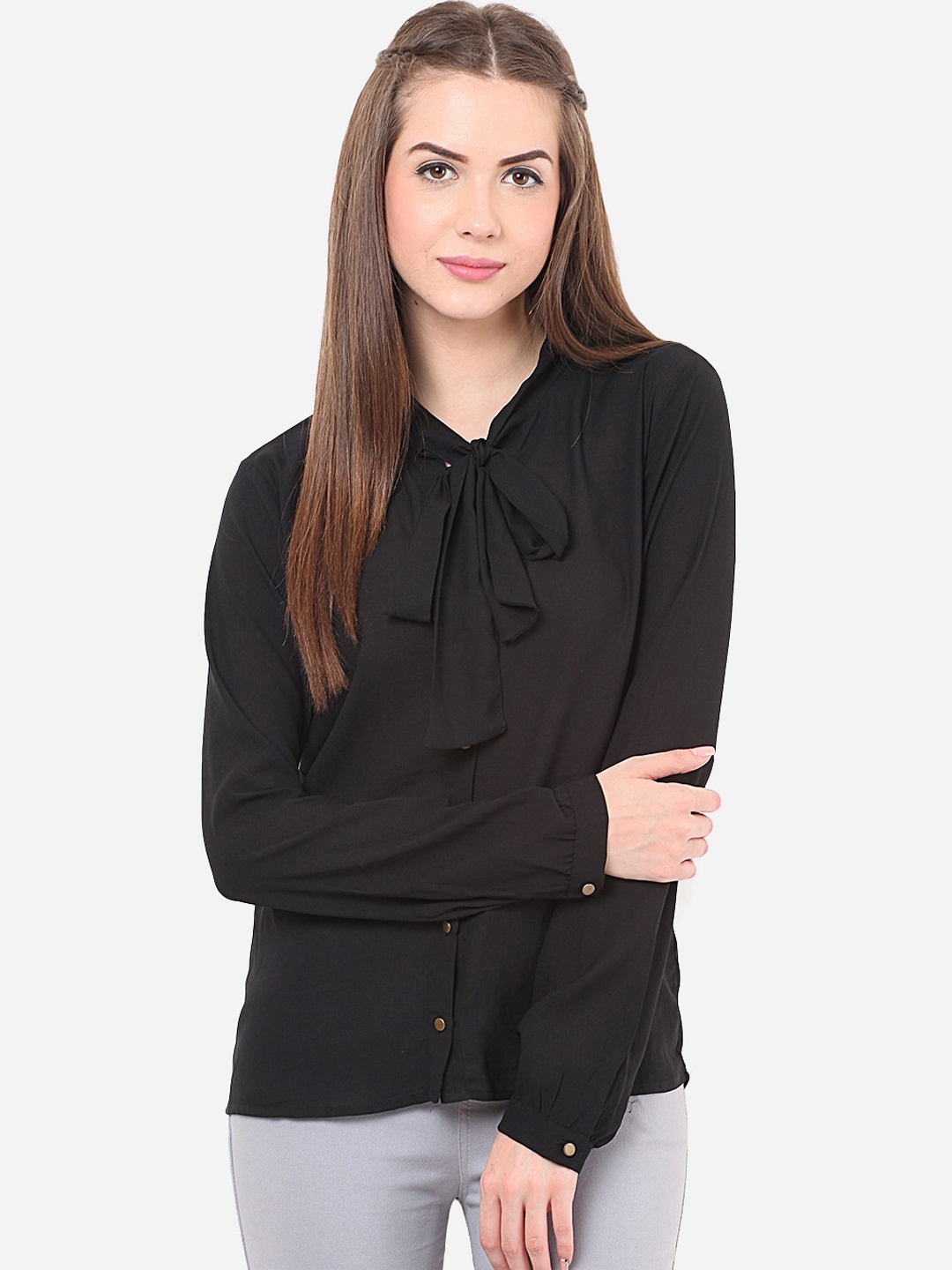 

Porsorte Women Black Modern Regular Fit Solid Formal Shirt