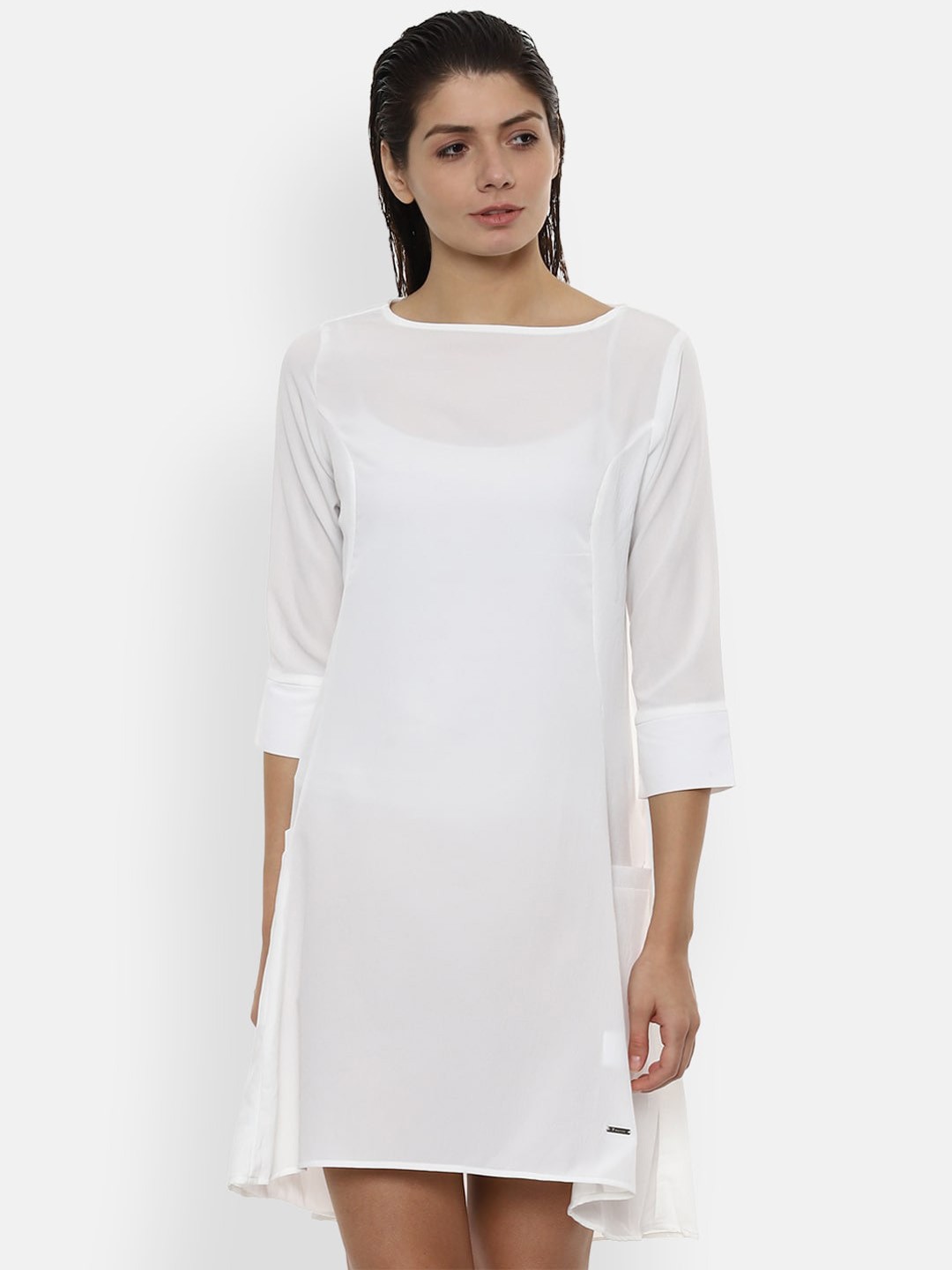 

Van Heusen Woman Women White Solid A-Line Dress