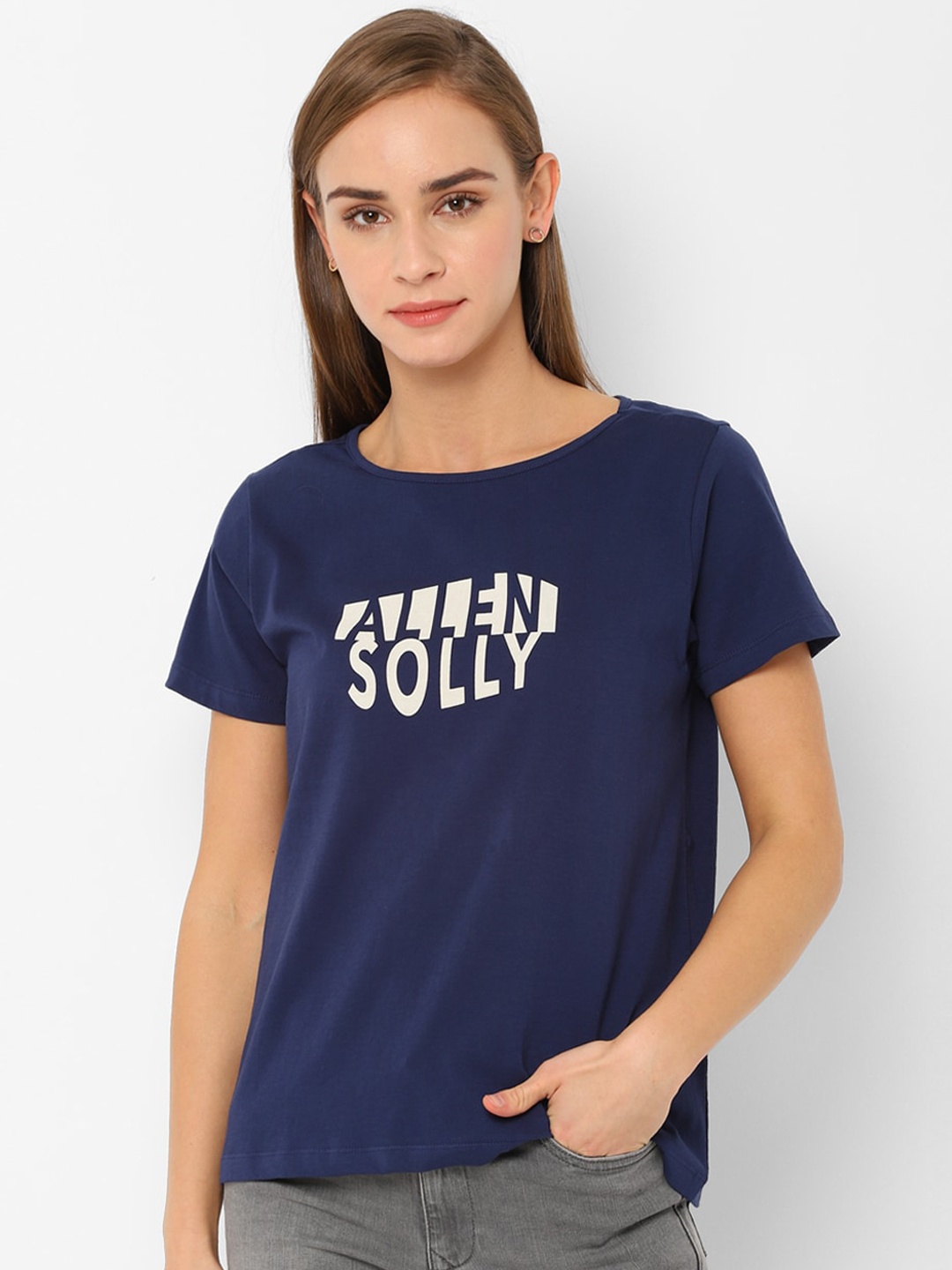 Allen Solly Woman Women Navy Blue Printed Top
