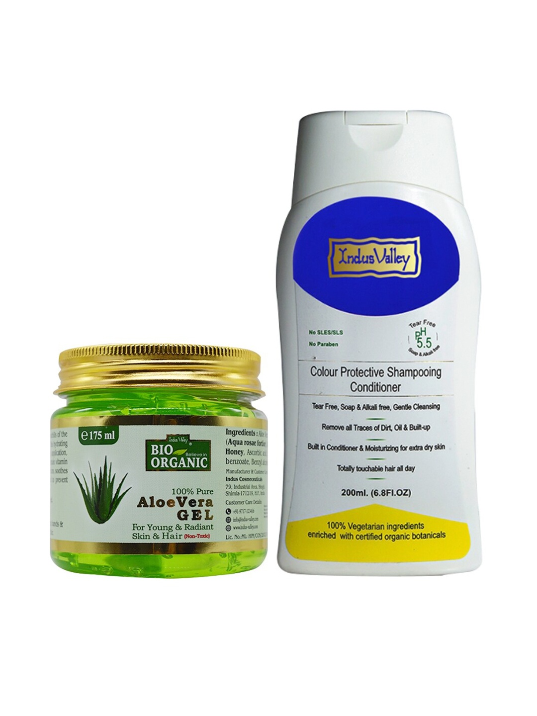 

Indus valley Aloe vera gel & CP shampoo 200ml combo, White