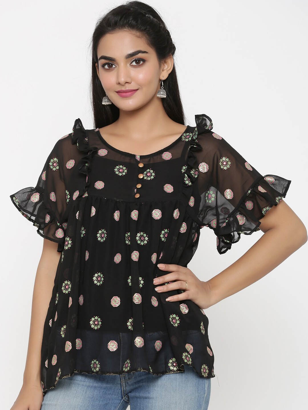 

RANGMAYEE Women Black Printed A-Line Tunic