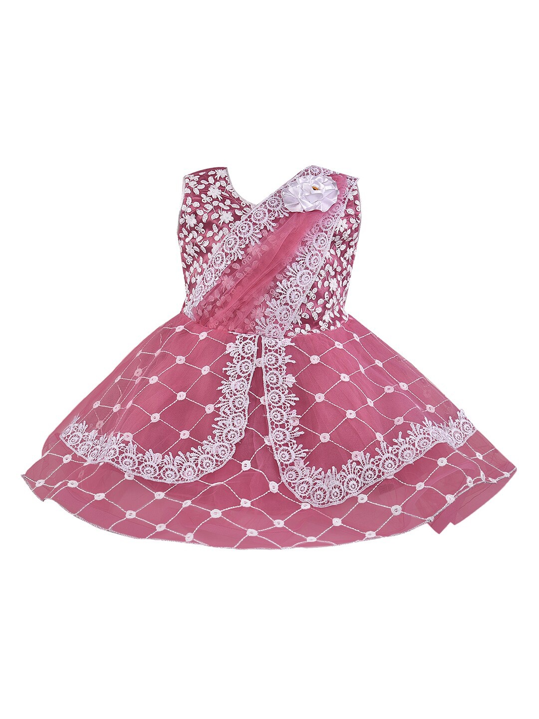

Wish Karo Girls Pink Embroidered Fit and Flare Dress