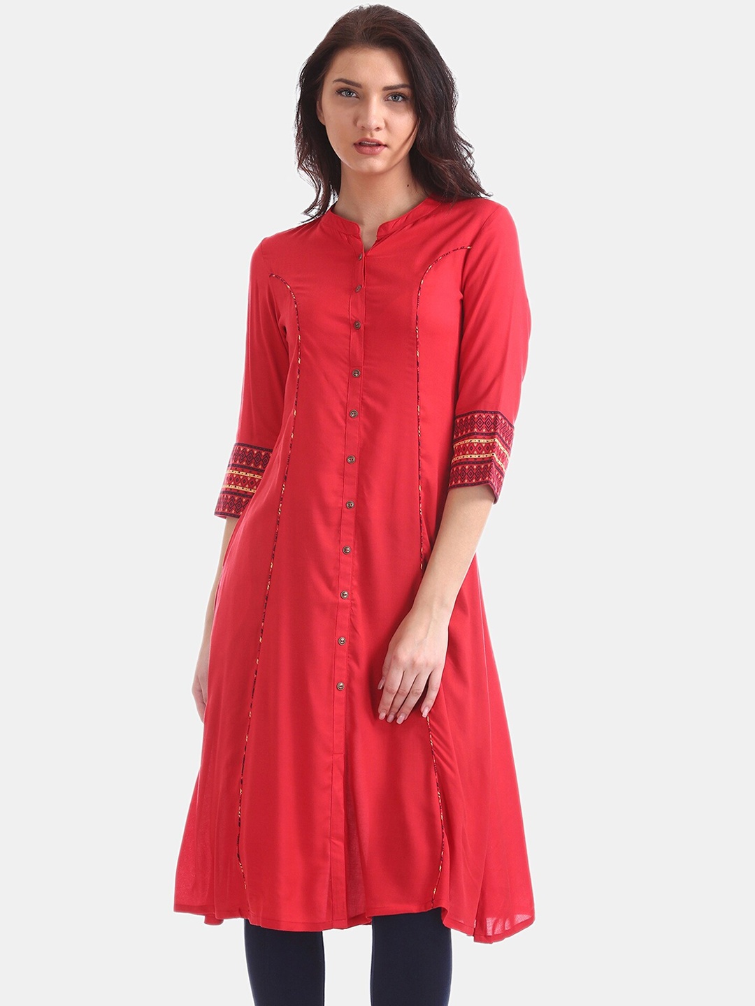 

Anahi Women Red Woven Design A-Line Kurta