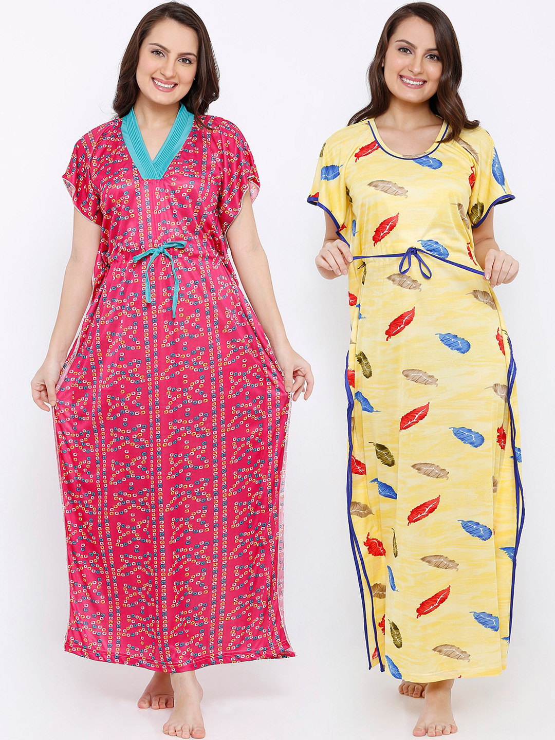 

Pretty Awesome Women Pack Of 2 Printed Nightdresses, Pink