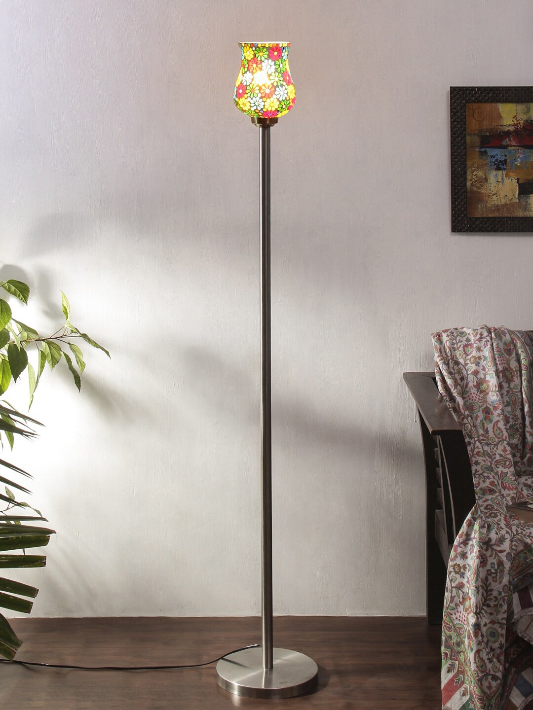 

Devansh White Textured Bell Shaped Mosaic Glass Torchiere