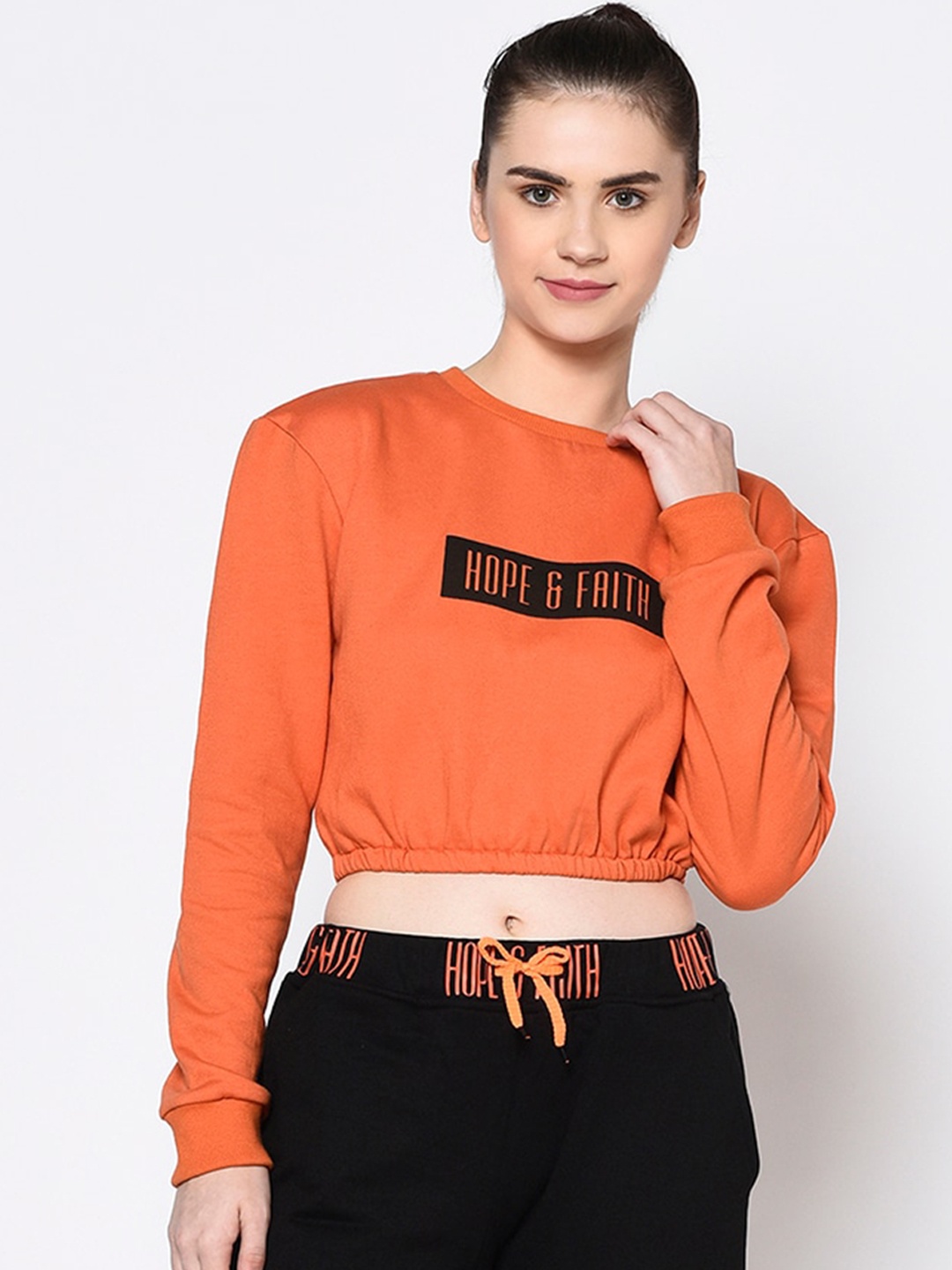 

Rigo Women Printed Fleece Casual Pullover Sweatshirt, Orange