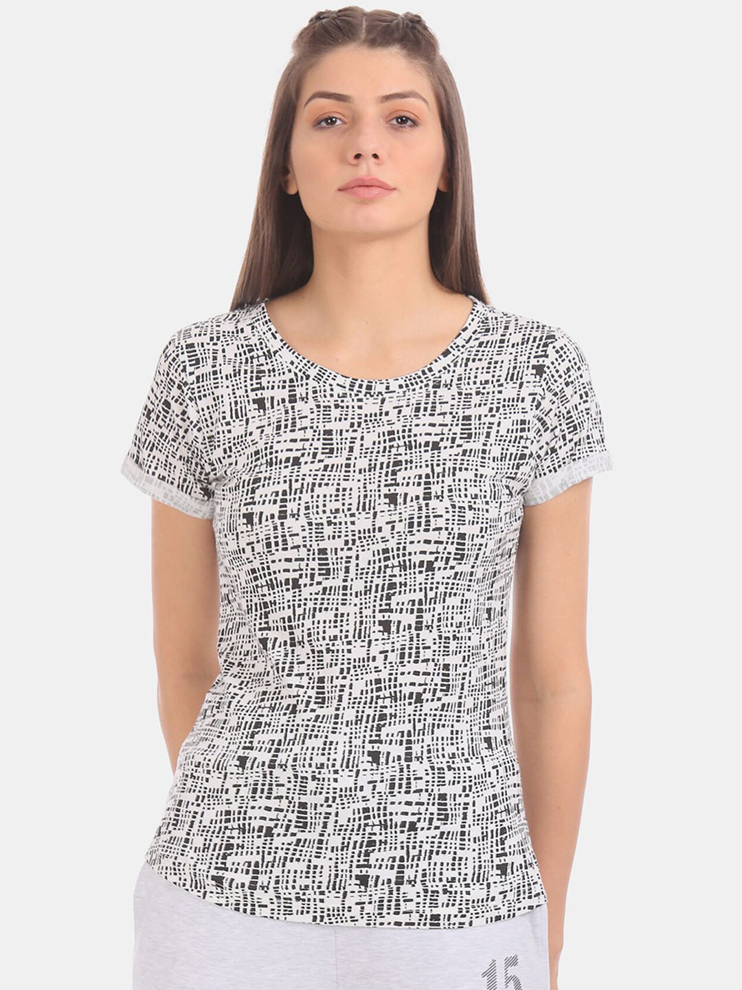 

Cherokee Women Black Printed Round Neck Pure Cotton T-shirt