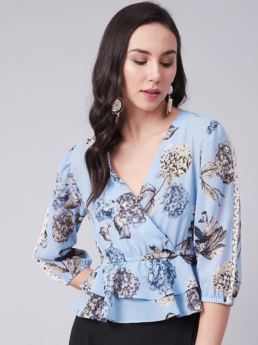 

Carlton London Women Blue Floral Printed Wrap Top