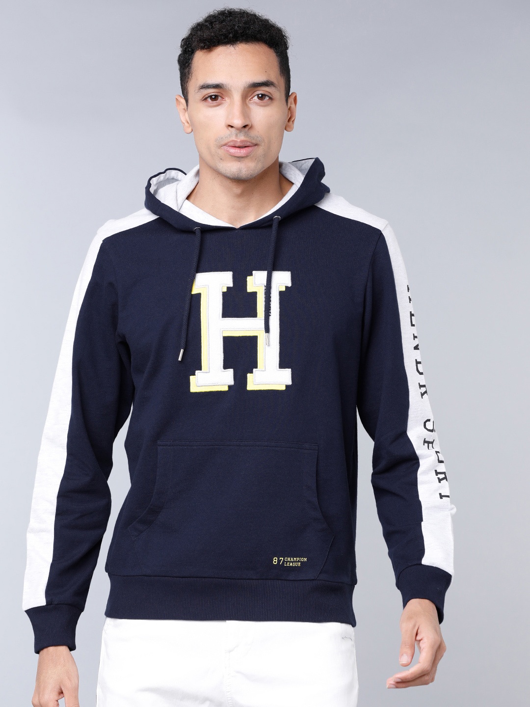 

HIGHLANDER Men Navy Blue & White Printed Hooded Sweatshirt