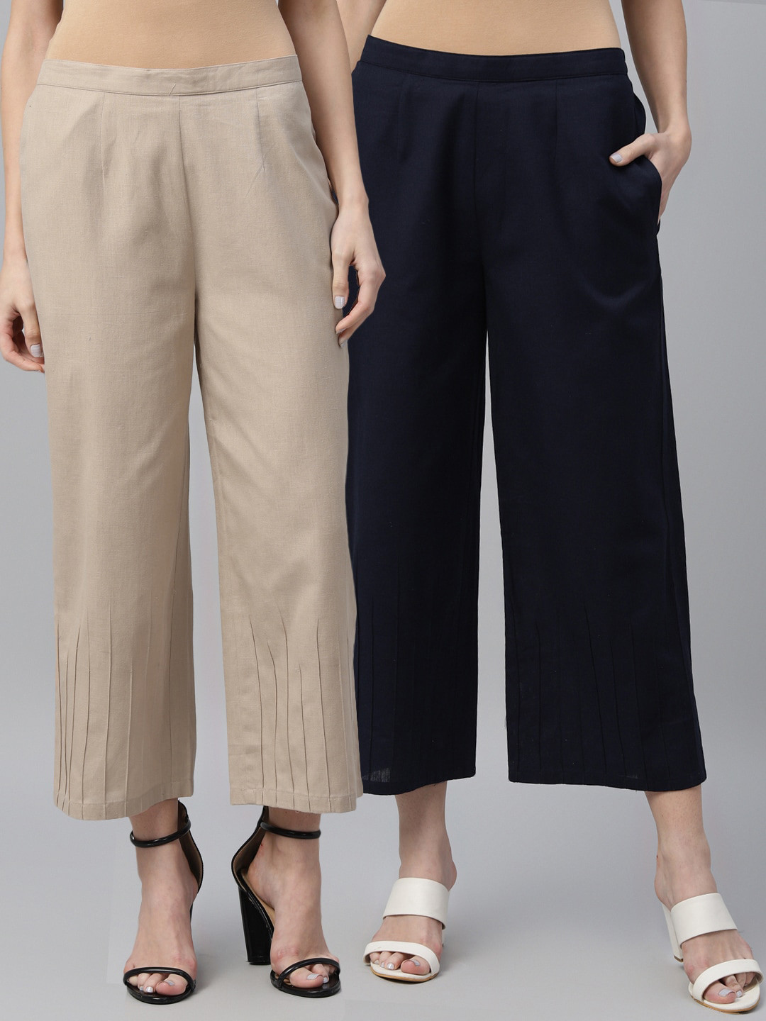 

Libas Women Pack Of 2 Solid Palazzos, Beige