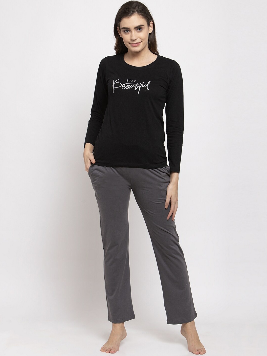 

Claura Women Black & Grey Printed Night Suit