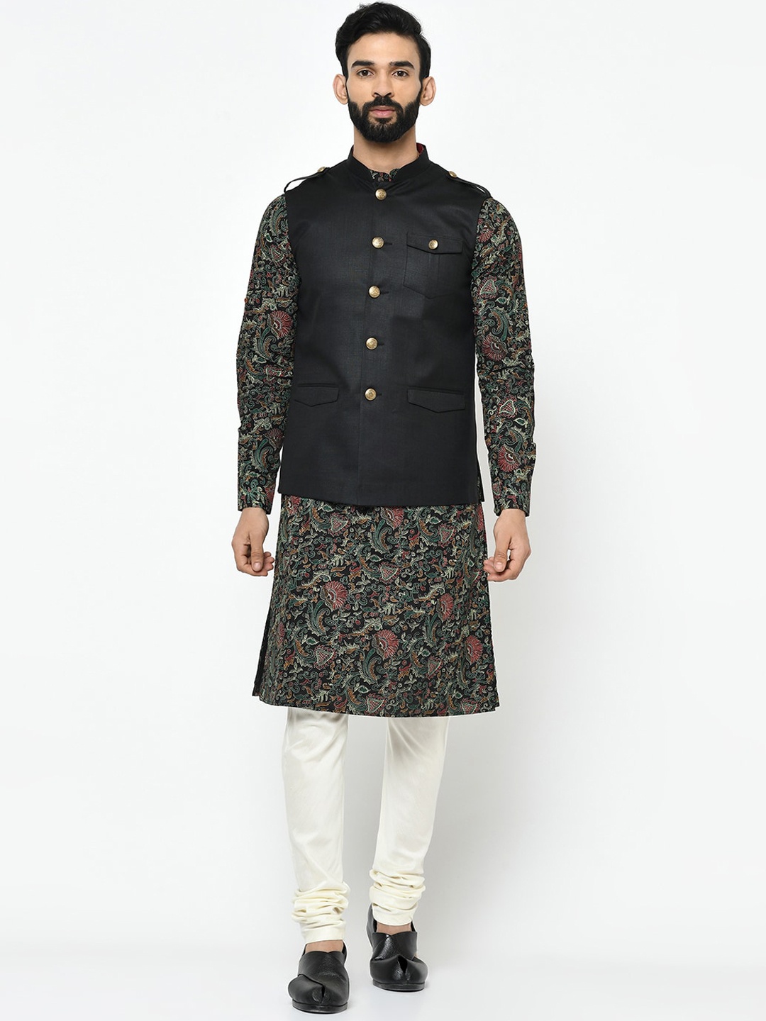 

KISAH Men Multicoloured & Off-White Printed Kurta with Churidar, Multi
