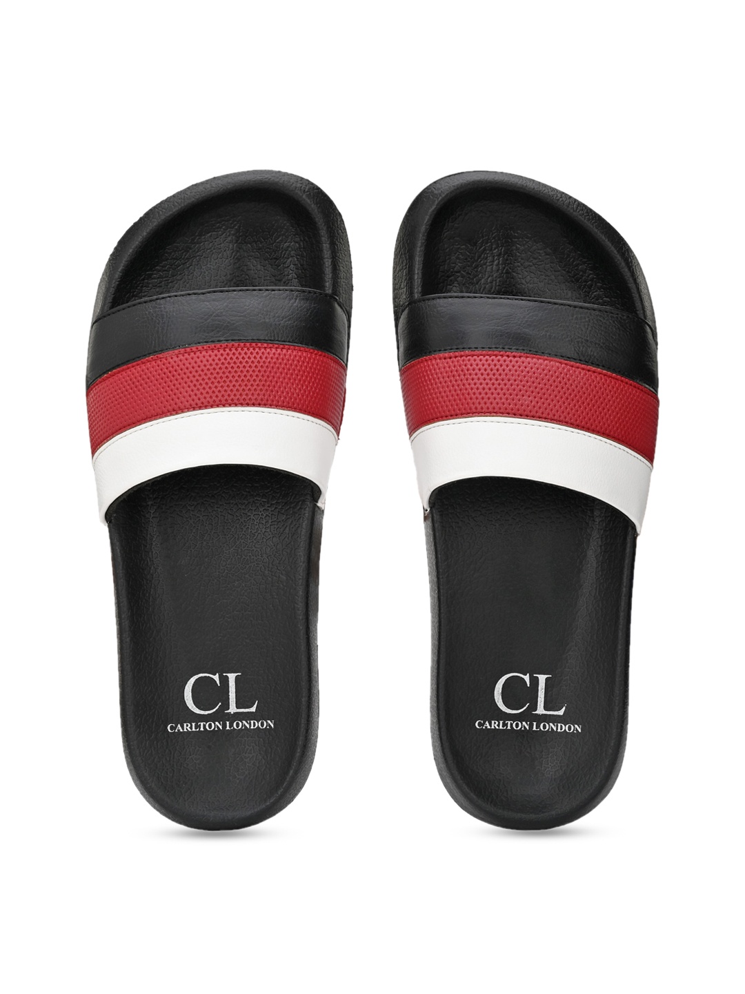 

Carlton London Men Black & Maroon Striped Sliders