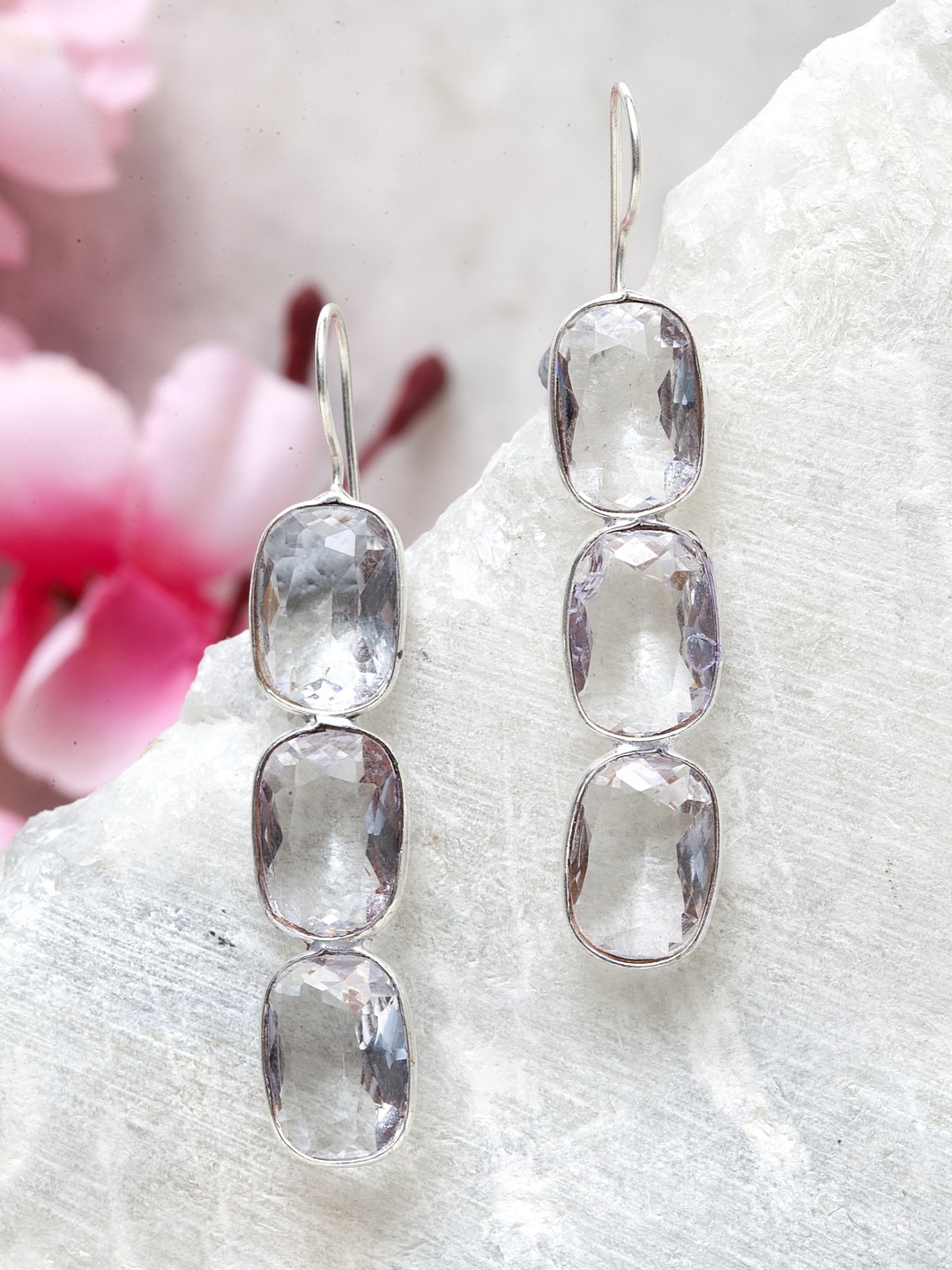 

Moedbuille Silver-Toned Handcrafted Contemporary Drop Earrings