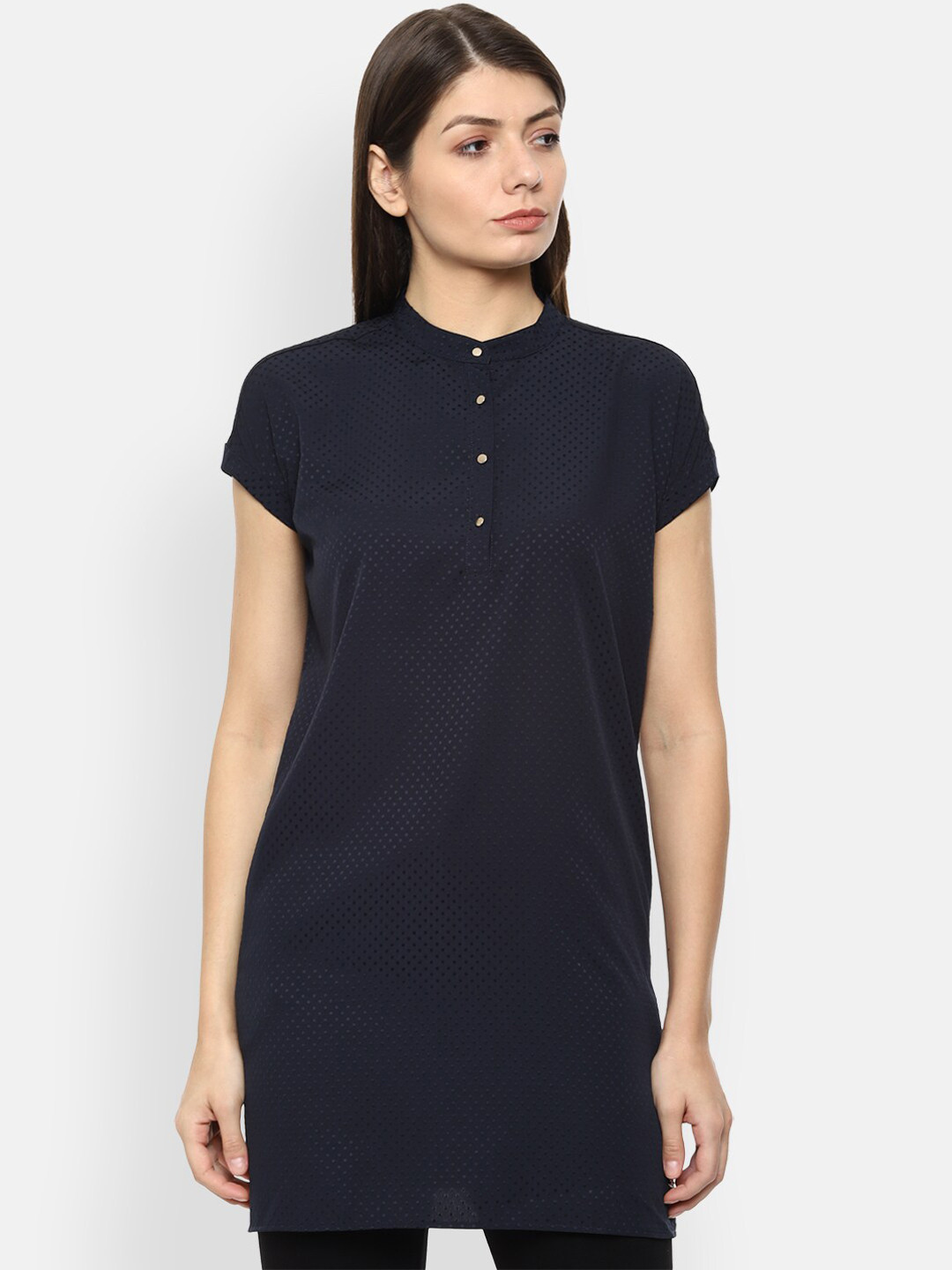 

Van Heusen Woman Women Navy Blue Self-Design Tunic