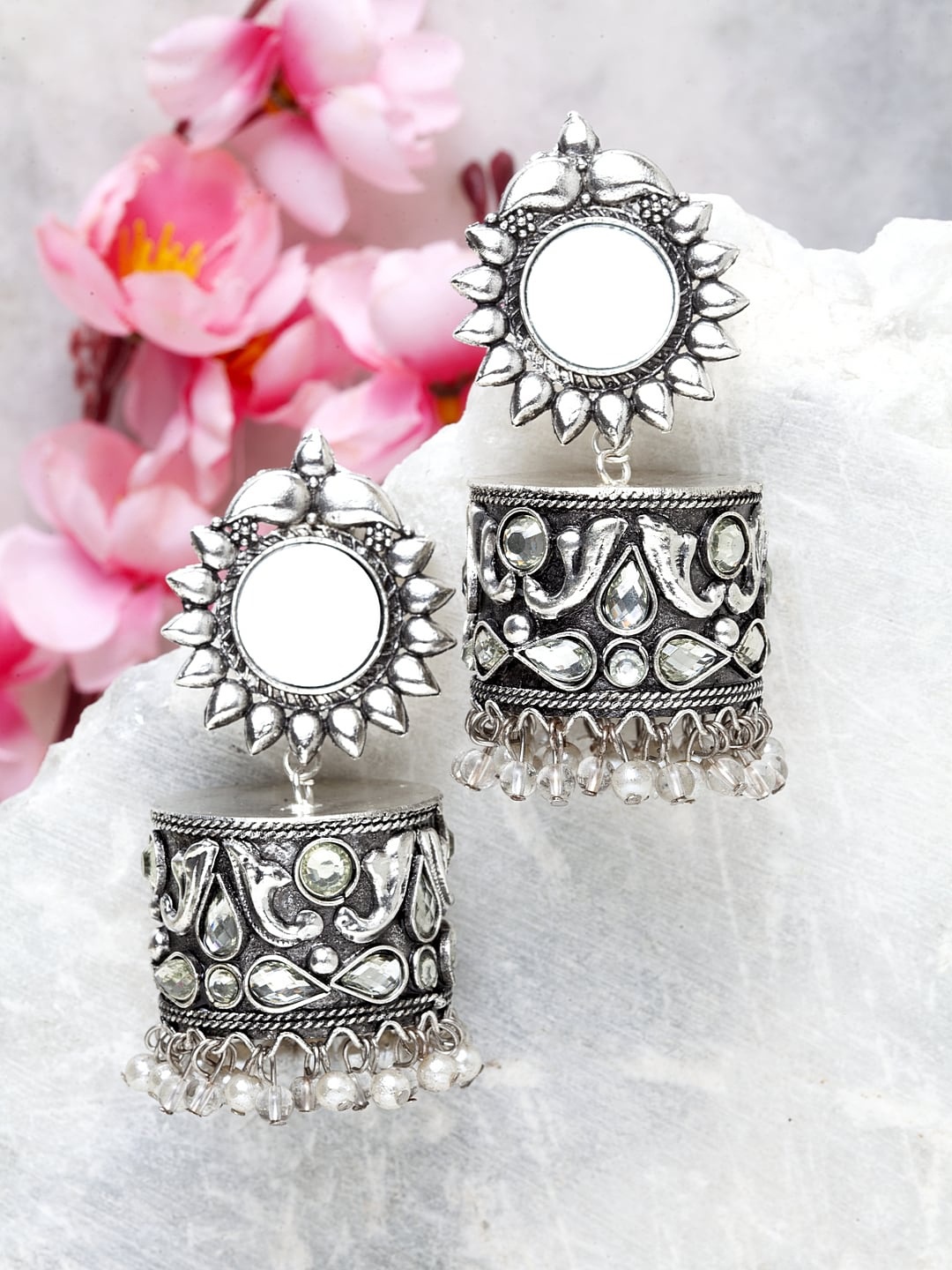 

Moedbuille Silver-Toned Dome Shaped Jhumkas