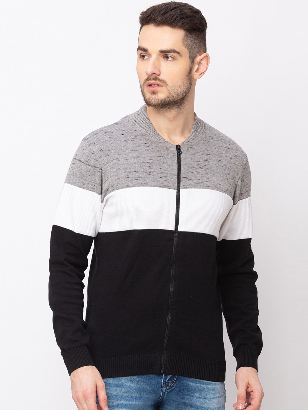 

Globus Men Black & Grey Colourblocked Cardigan